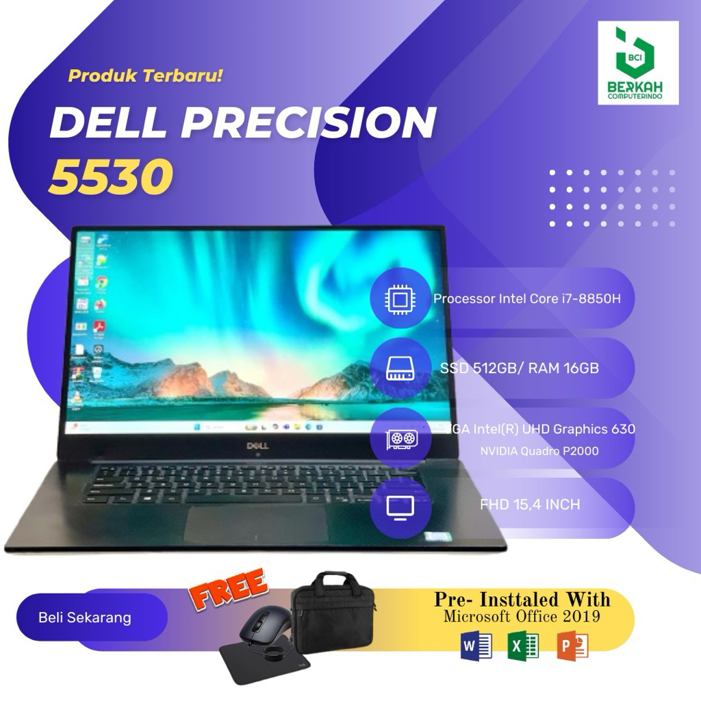 Dell Precision 5530 Core i7 gen 8 RAM 16GB SSD 512GB Double VGA Nvidia Quadro