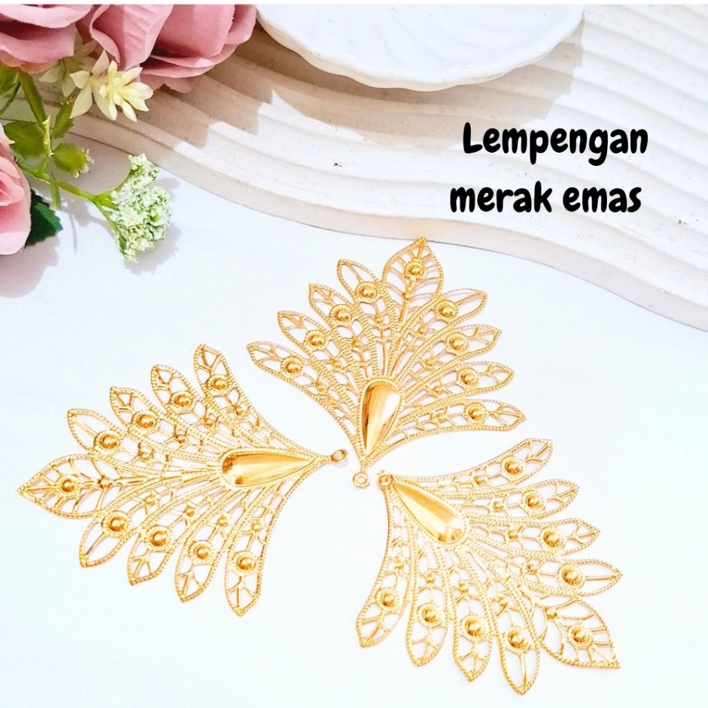 lempengan merak emas | lempengan emas | kerangka bros |aksesoris kerjainan handmade