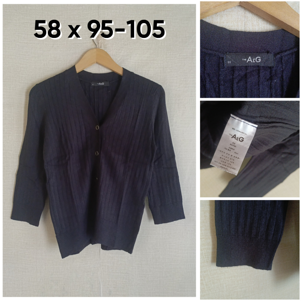 Cardigan Lidi The ATG Hitam V Neck Size M Wanita Knit Bahan Empuk Lembut Lengan 7/8 OB340