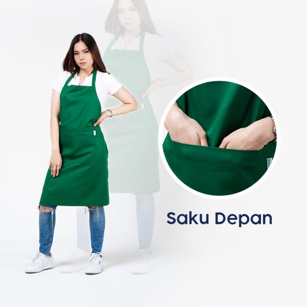 Celemek Bahan Kain polos Celemek buat memasak Celemek buat Kerja Apron Memasak saku depan