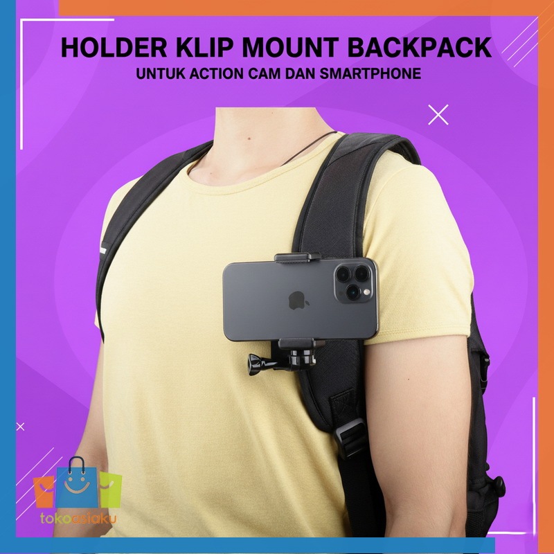 Holder Klip Strap Backpack Gopro Xiaomi Yi HP Smartphone Mount Dada