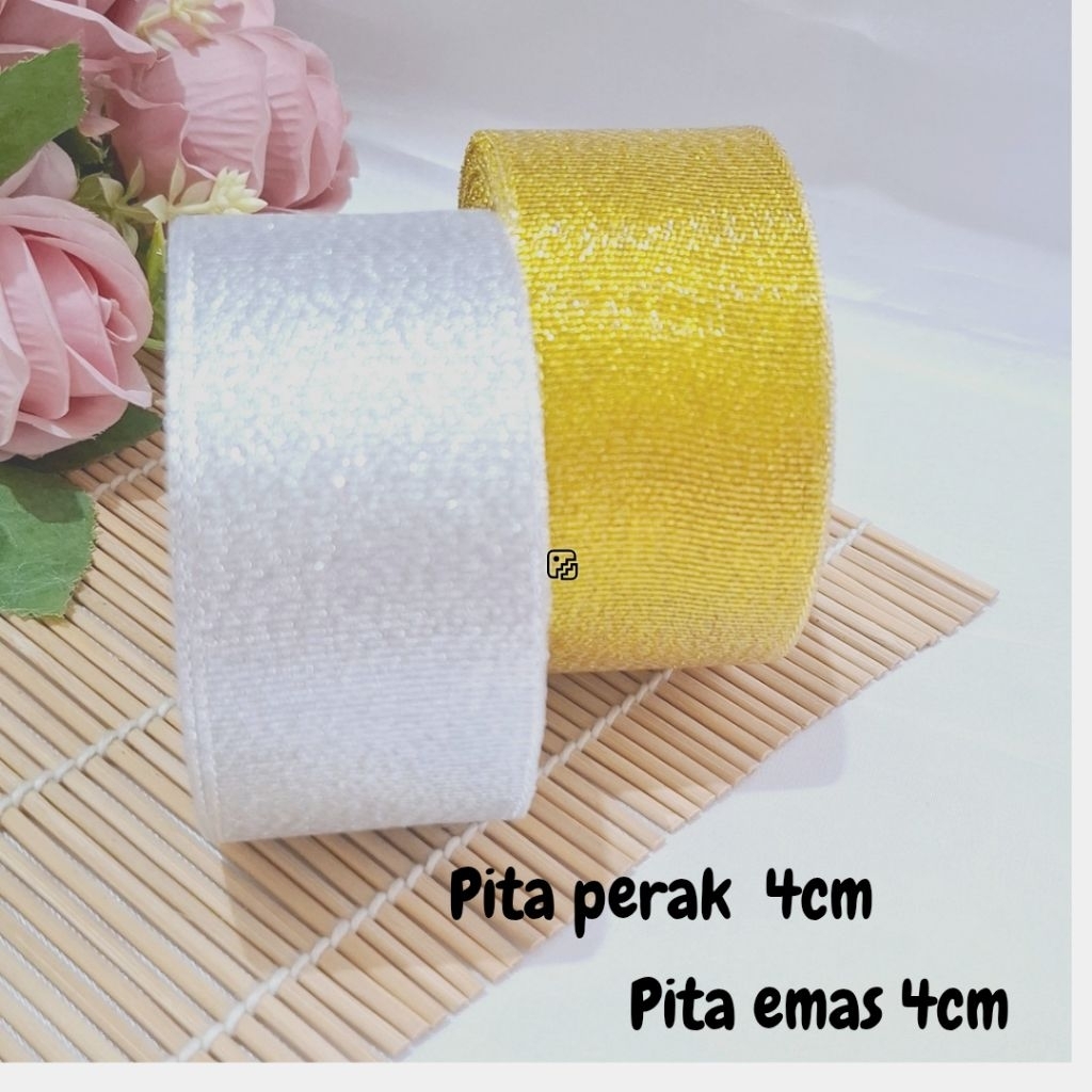

pita emas 4cm | pita emas perak 1 1/2" / pita emas perak