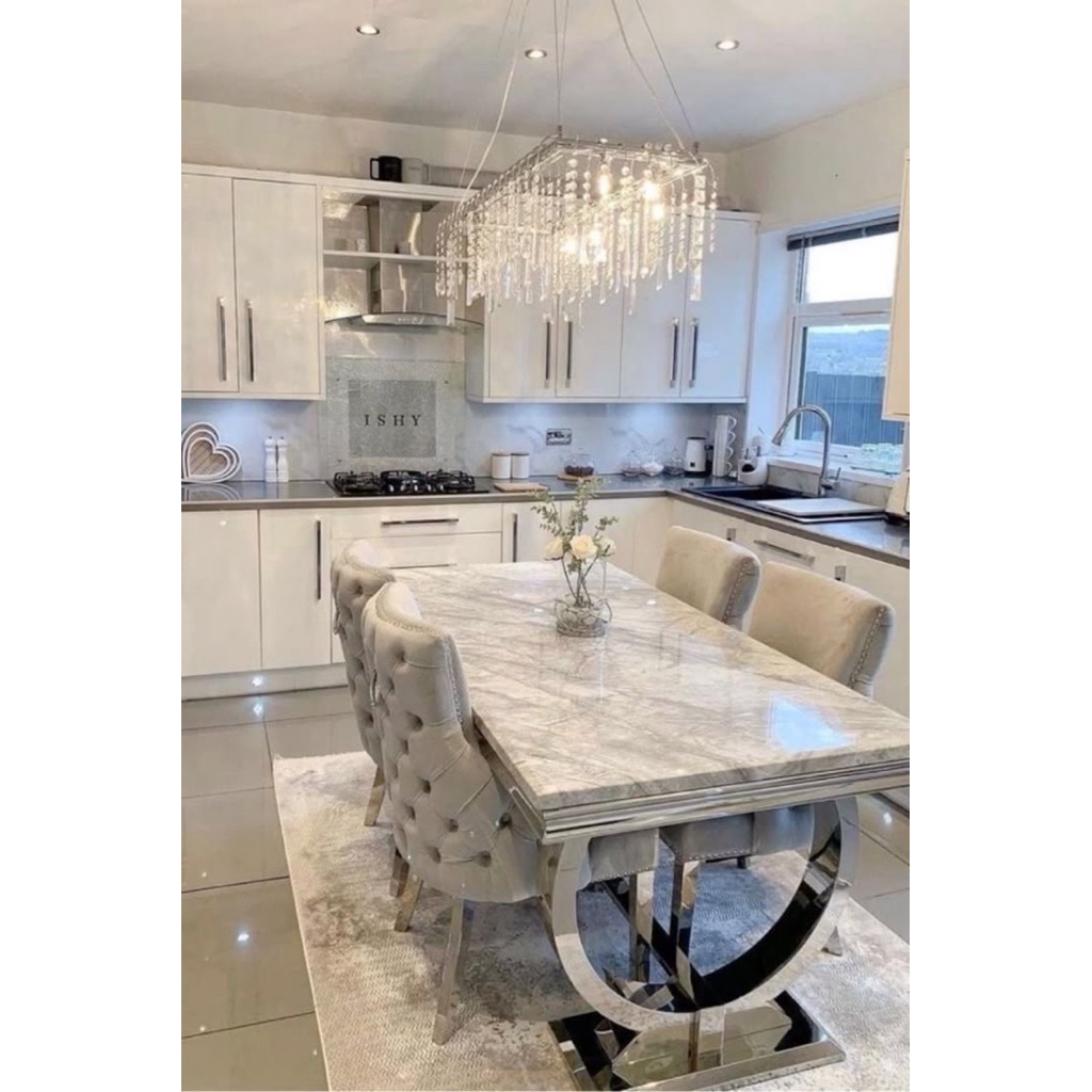 Set Meja Makan Stainless Marmer Kursi 8 Set Meja Makan Marmer Meja Makan Marmer Mewah Meja Stainless