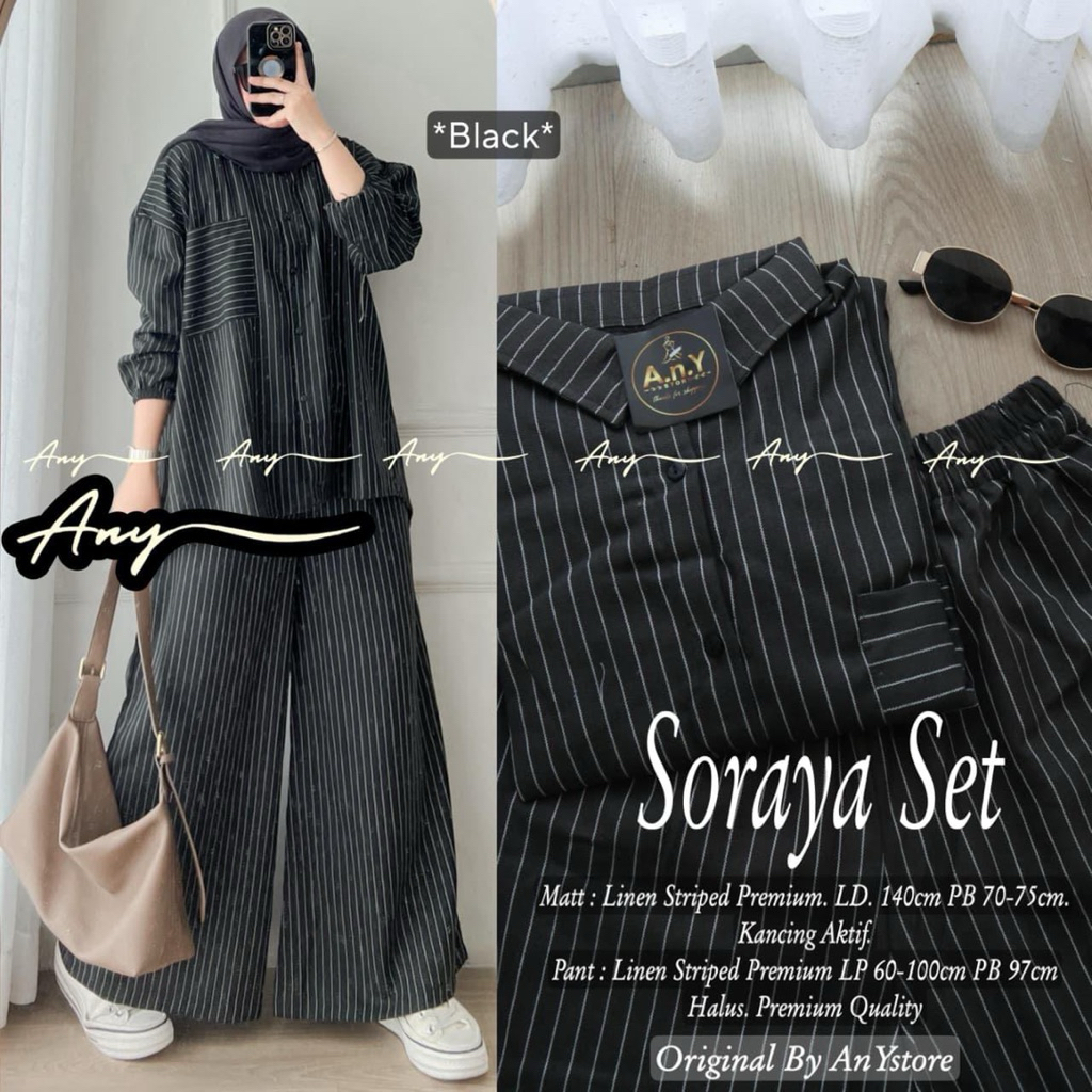 soraya tunik kemeja striped ld 130 baju setelan wanita kekinian by A.N.Y set kemeja stripe wanita ro