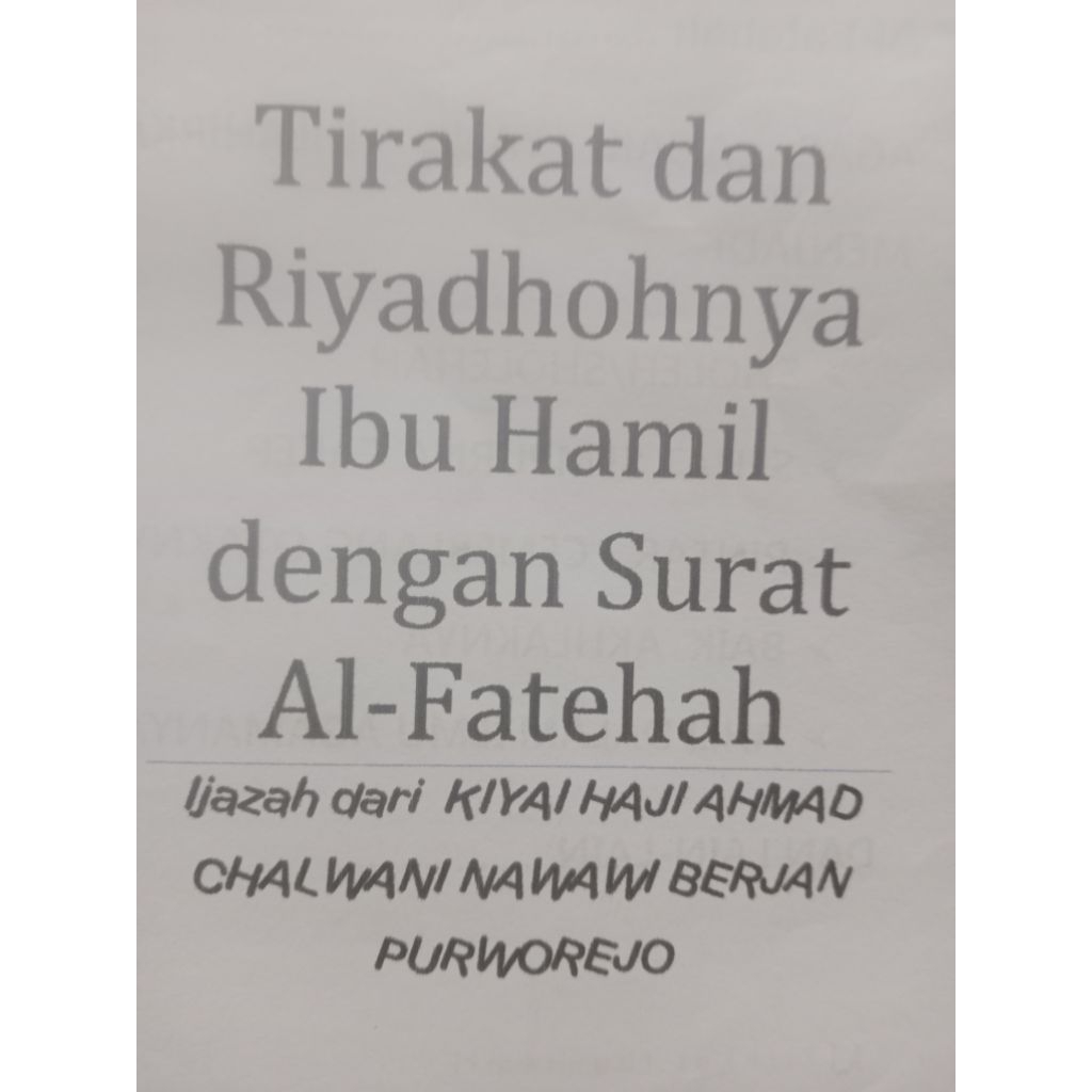 

KITAB TIRAKAT IBU HAMIL DENGAN SURAT ALFATEHAH