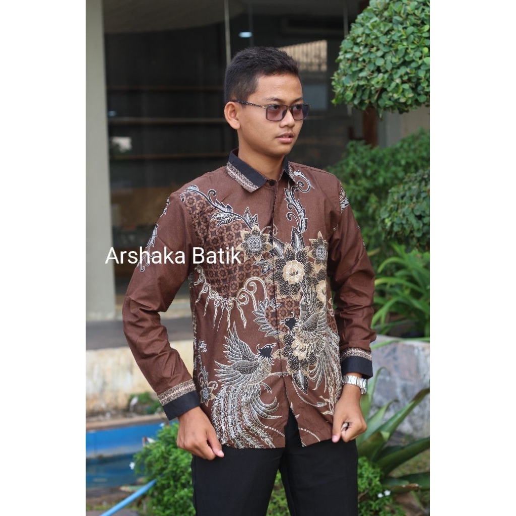 Kemeja Batik pria motif MAHESA Cokelat mahogany