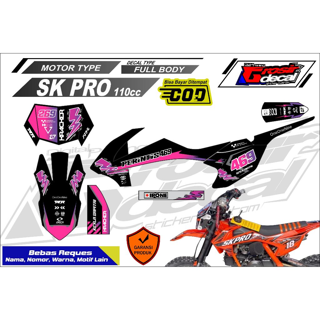 Decal Sticker Mini trail SK PRO 110cc Full body Free Custom