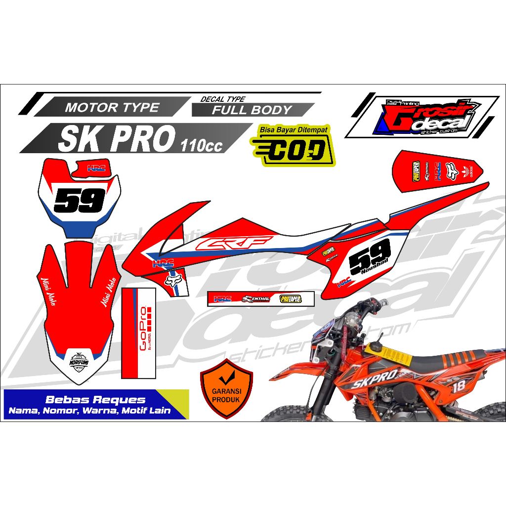 Decal stiker Striping Mini Trail Trail Mini SK PRO 110cc Full Body Bebas Reques