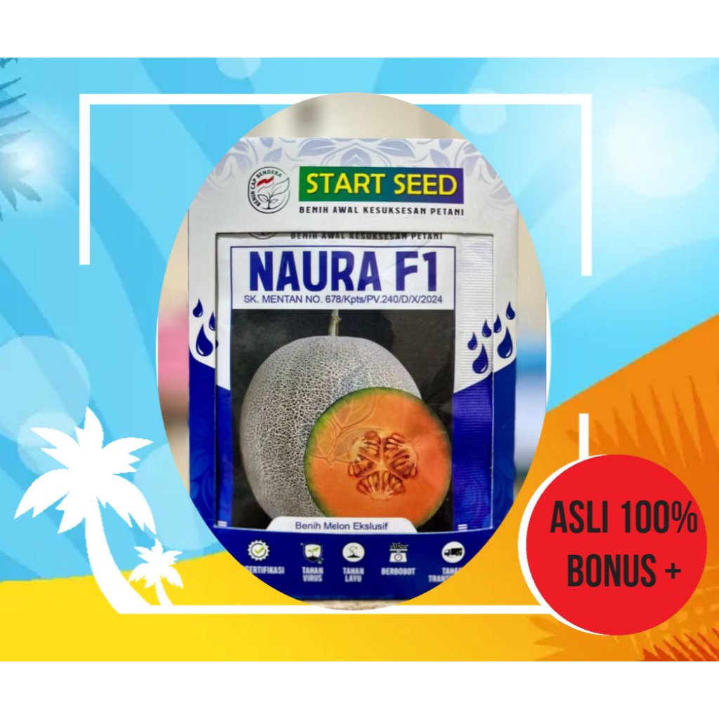 Benih Melon NAURA F1 + Bonus - Melon net daging orange isi 10 - 20 gram