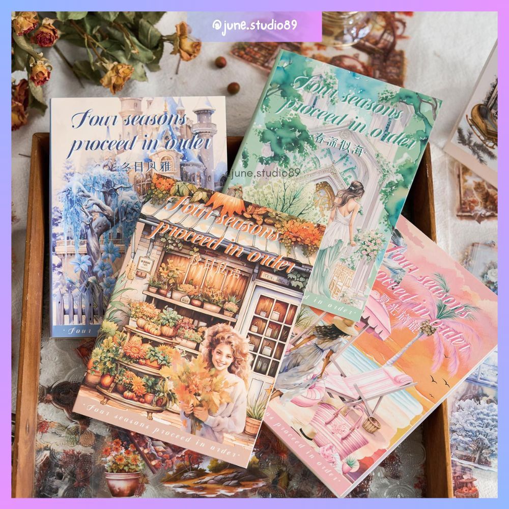 

[JUNE] 20 Lembar Four Seasons Deco Sticker Book Journal Kit Pertualangan Travelling Aesthetic Makanan Food Life Scenery Pemandangan Material Scrapbook Buku Harian