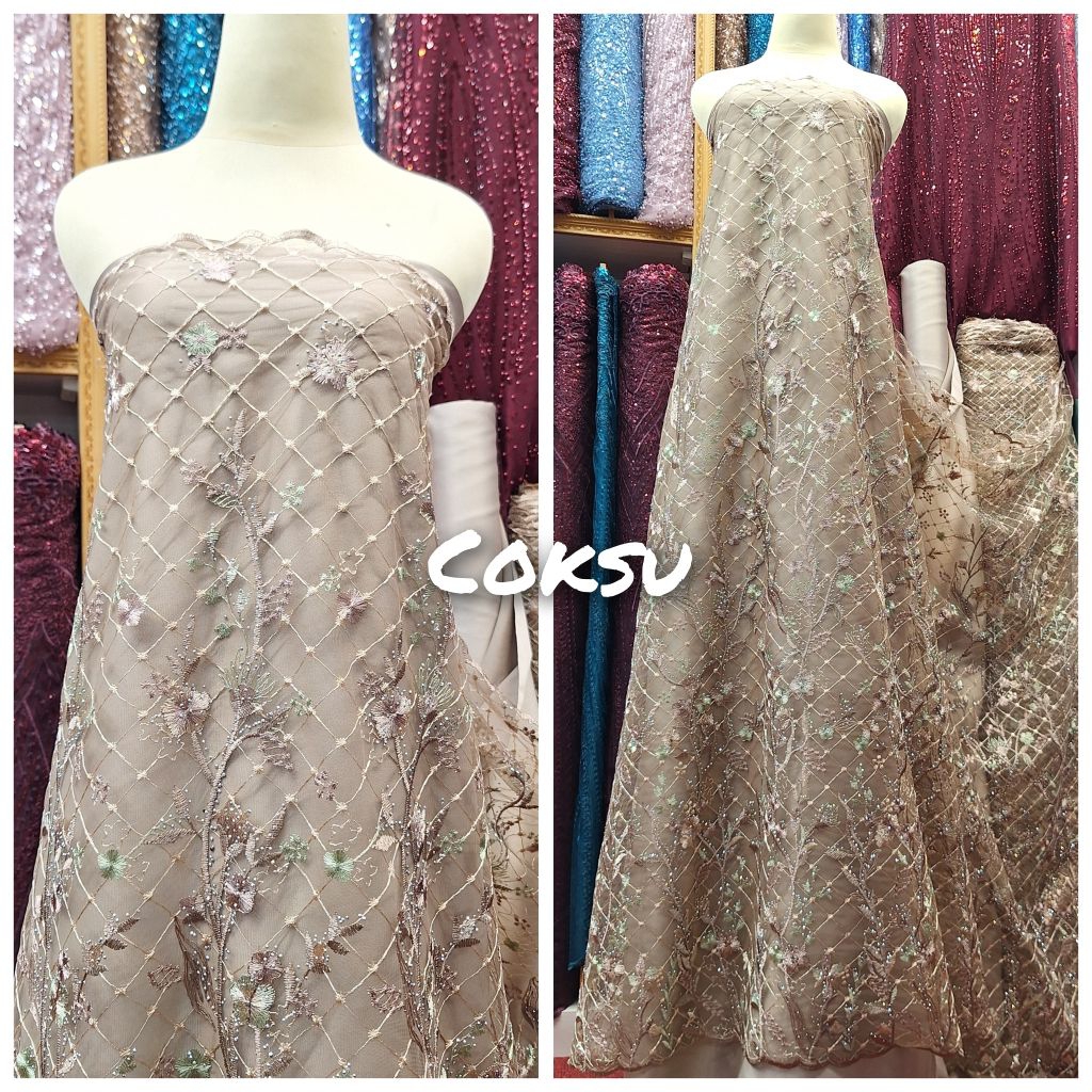 COD Bahan kain tile bordir kotak / kain tile kotak premium