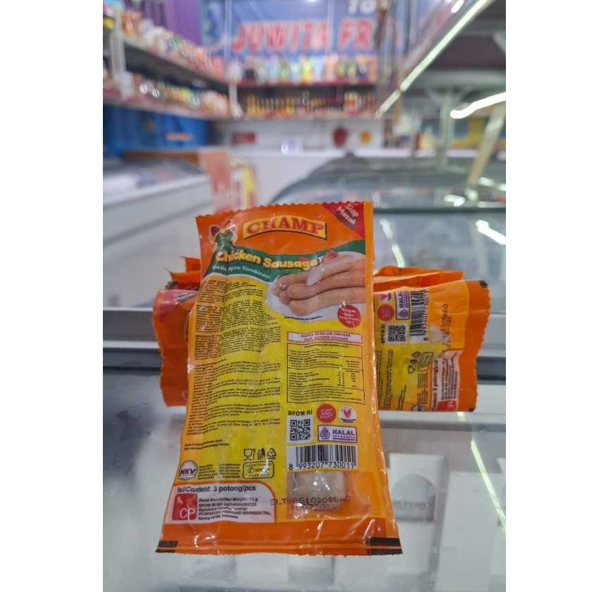 

Sosis Champ Ayam 75gr Isi 3 potong / pcs