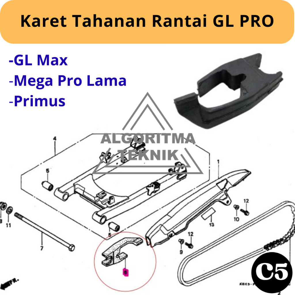 C5 Slider Chain Bantalan Penahan Peredam Setelan Rante Arm GL Max Mega Pro Lama Primus - Karet Tahan