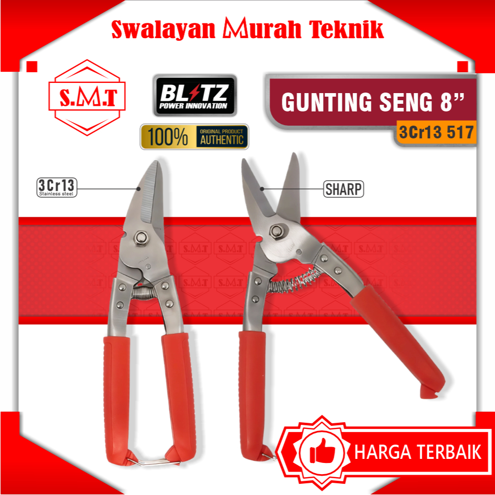 

BLITZ 517 Gunting Seng 8" Stainless Steel 3CR13 Holo Baja Ringan