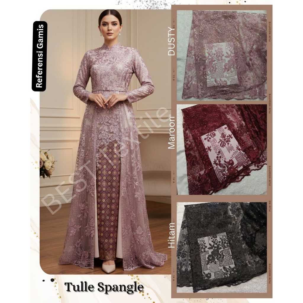 ✅Promo Kain Brokat Tile Payet Mewah Dusty Pink Motif Bunga – Bahan Kebaya, Dress, Gaun, Bridesmaid (