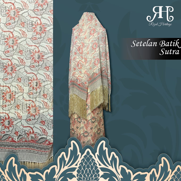 Seledang dan Kain Batik Bahan Sutra  | One Set Batik Sutra | Selendang Batik