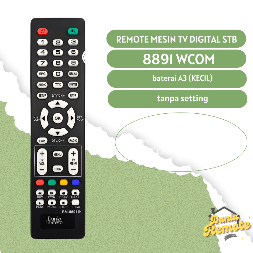 Remote TV Digital Wcom Tuner Digital DVBT2 LED LCD WCOM Type RM-8891 untuk mesin TV tabung