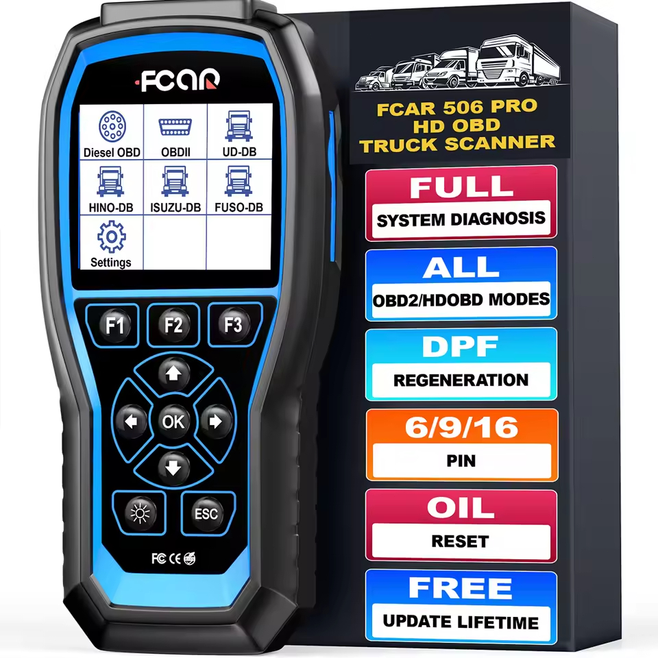 FCAR F506 Pro OBD2 Scanner Truk Diesel Tahan Lama 2-in-1 Scanner Otomotif Alat Diagnostik untuk Rege