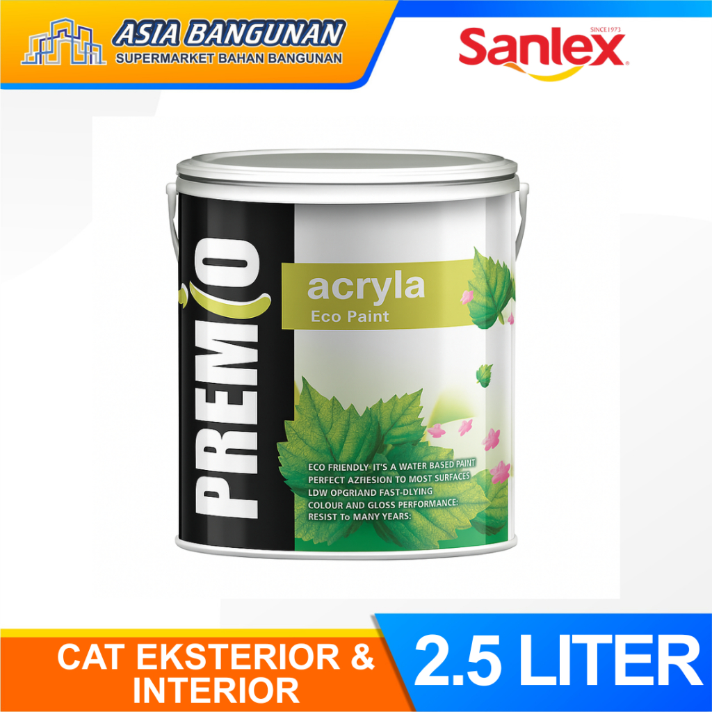 Sanlex Cat Premio Acryla Wall Paint 2.25 Liter - Pelapis Cat Dinding Eksterior Interior