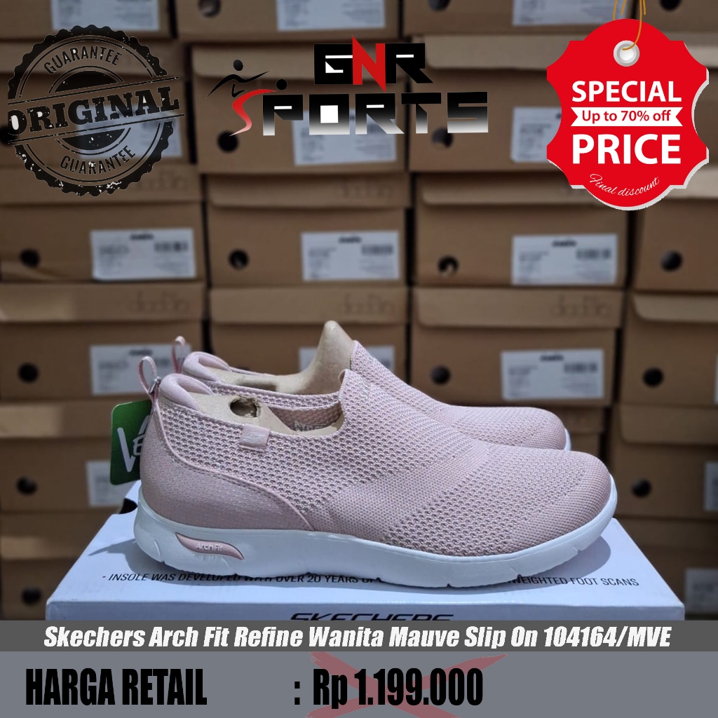 Sepatu Skechers Arch Fit Refine Wanita  Mauve Slip On 104164/MVE Original 100%