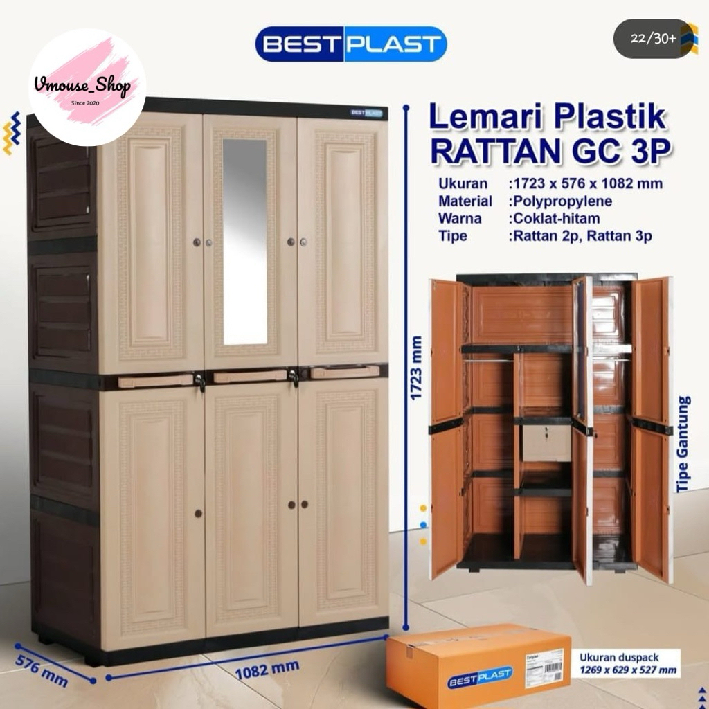 LEMARI PAKAIAN 3 PINTU BESTPLAST - LEMARI PAKAIAN PLASTIK GANTUNGAN CERMIN - BESTPLAST LEMARI PAKAIA