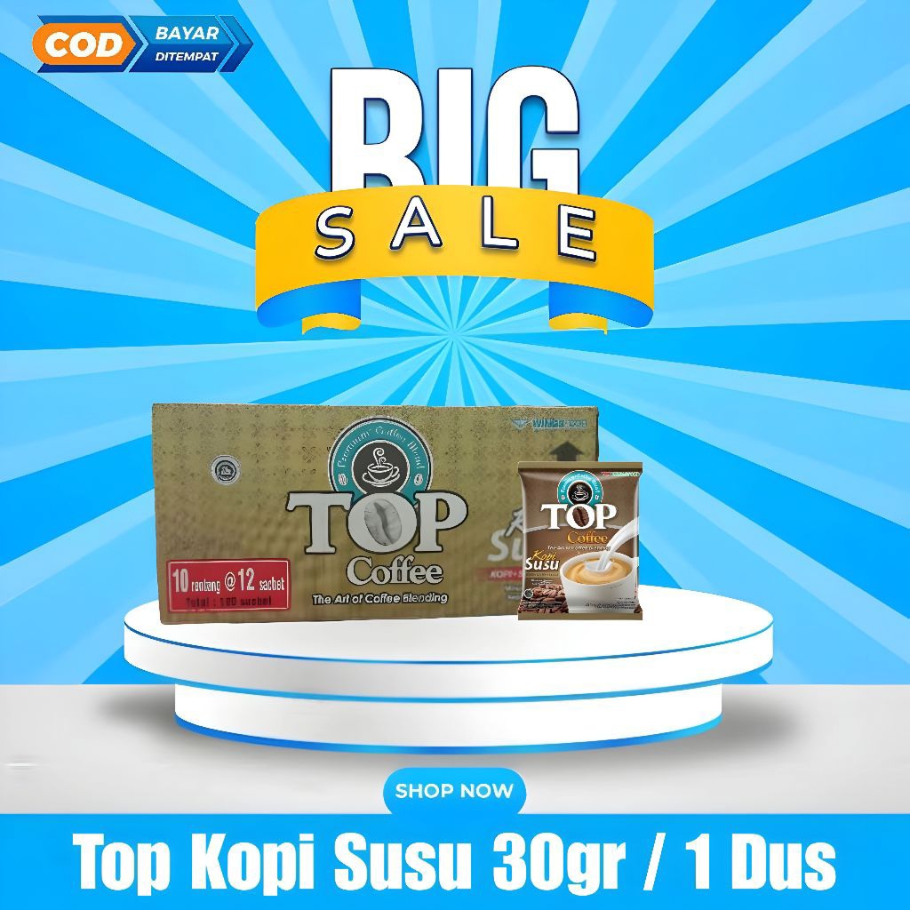 

TOP Kopi Susu Kental Manis 30g 1 Dus/Karton Isi 120 Sachet, Bubuk Kopi Berkualitas,