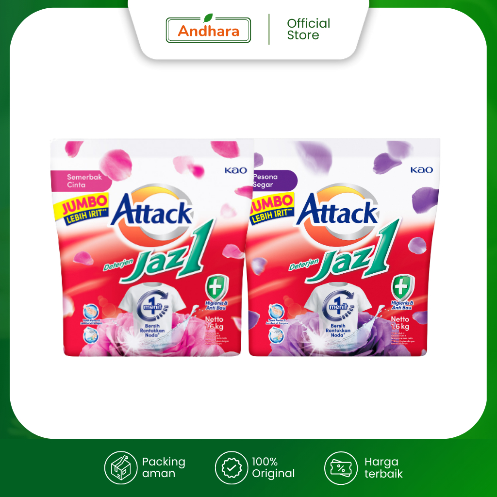 Attack JAZ 1 JUMBO 1.6kg - Detergen Wangi Murah - Sabun Pencuci Pakaian  - Deterjen Bubuk Bag 1600gr