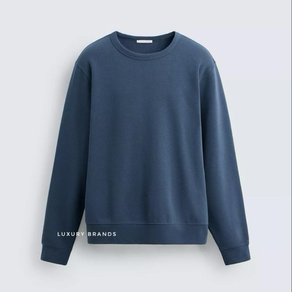 Sweatshirt Sweater ZARA Man Original Crew Neck Sweatshirt Mid Blue