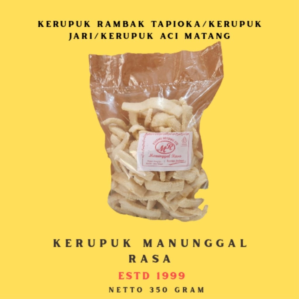

KERUPUK RAMBAK TAPIOKA/KERUPUK JARI/KERUPUK ACI MATANG 350 GRAM