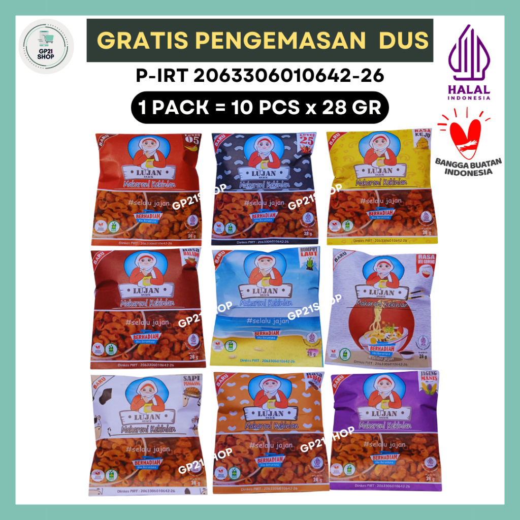 

Makaroni Aneka Rasa Lujan Snack 1 Pack isi 10 pcs x 28gr - Snack Cemilan Murah Enak