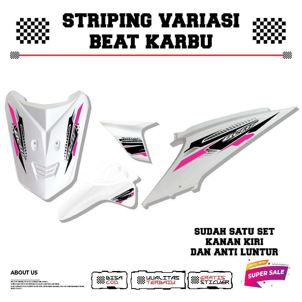 STRIPING STICKER VARIASI HONDA BEAT KARBU LAMA MOTIF RACING SIMPEL KEREN ANTI LUNTUR
