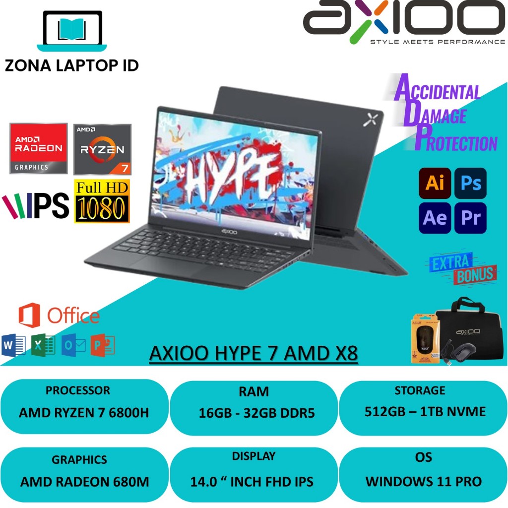 Laptop Axioo Mybook HYPE 7 X8 Ryzen 7 6800H 32GB 1TB SSD 14.0 FHD IPS Windows 11 Pro Original