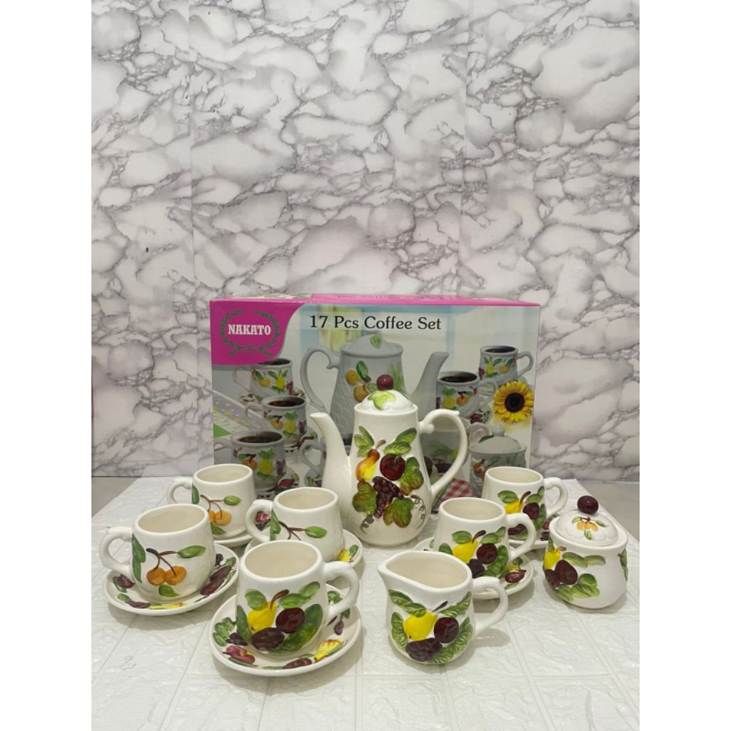 TEA SET GELAS MOTIF TIMBUL MURAH / TEKO TEA