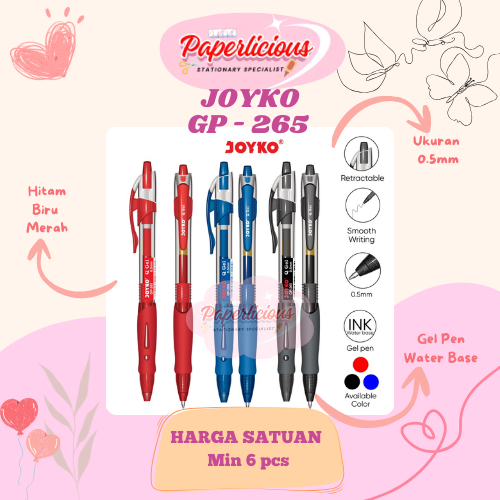 

1 PCS JOYKO PULPEN GEL GP-265 Hitam Biru Merah Eceran