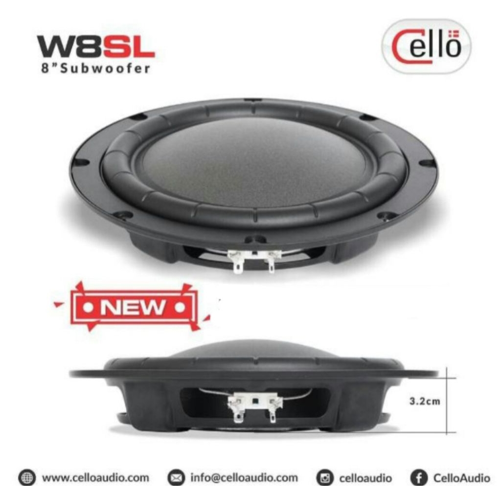 Subwoofer Cello 8inch W8SL Slim 150watt