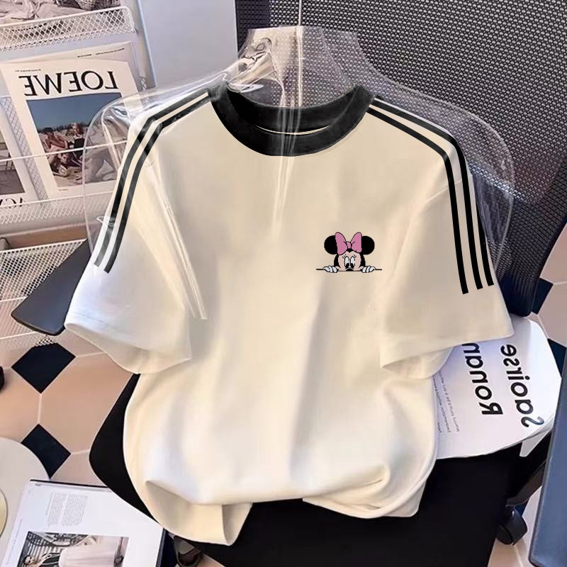 XZHAINV Kaos lengan pendek cetak Mickey Mouse wanita Korea/pakaian wanita lengan pendek putih/versi 