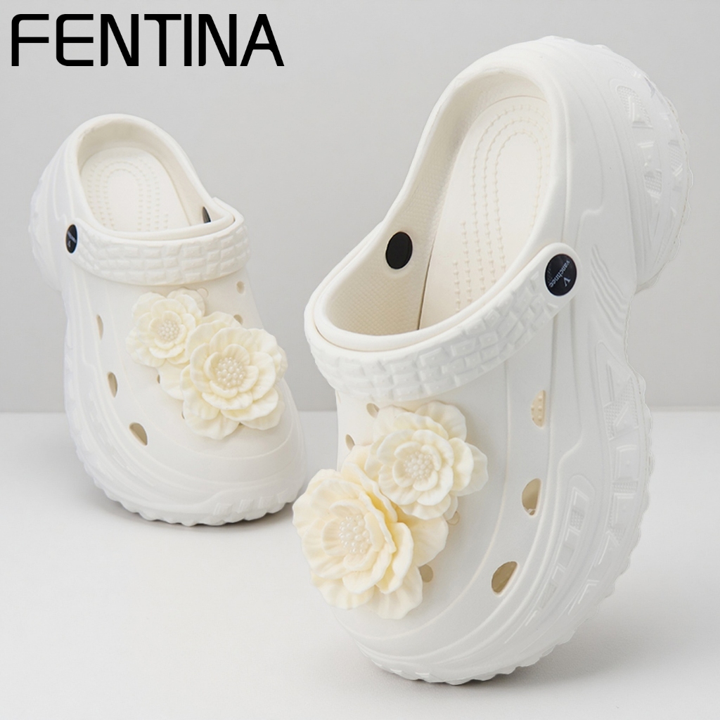 FENTIN Sandal Baim Wanita Kekinian Bunga Sandal Sepatu Wanita Sandal Kodok Wanita Korea Wedges