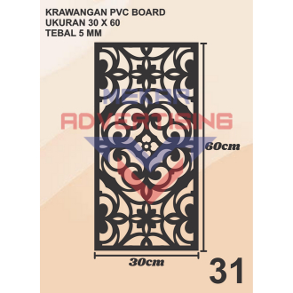 KRAWANGAN PVC BOARD HITAM / ORNAMEN PVC FOAM BOARD HITAM TEBAL 5MM MODEL 31 UKURAN 30X60