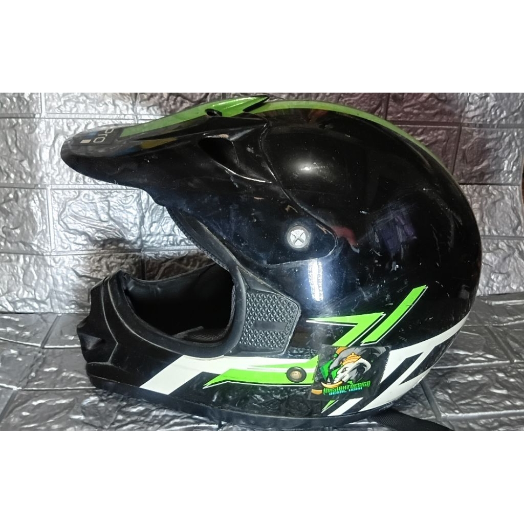 helm kawasaki klx warna hitam hijau ori second size L