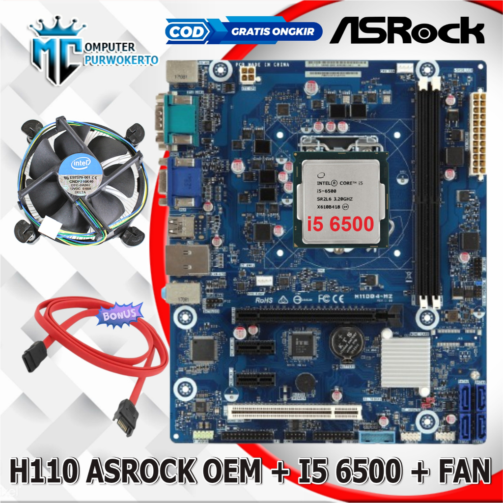 Paket Mainboard H110 LGA 1151 + Processor i5 6500 + Fan