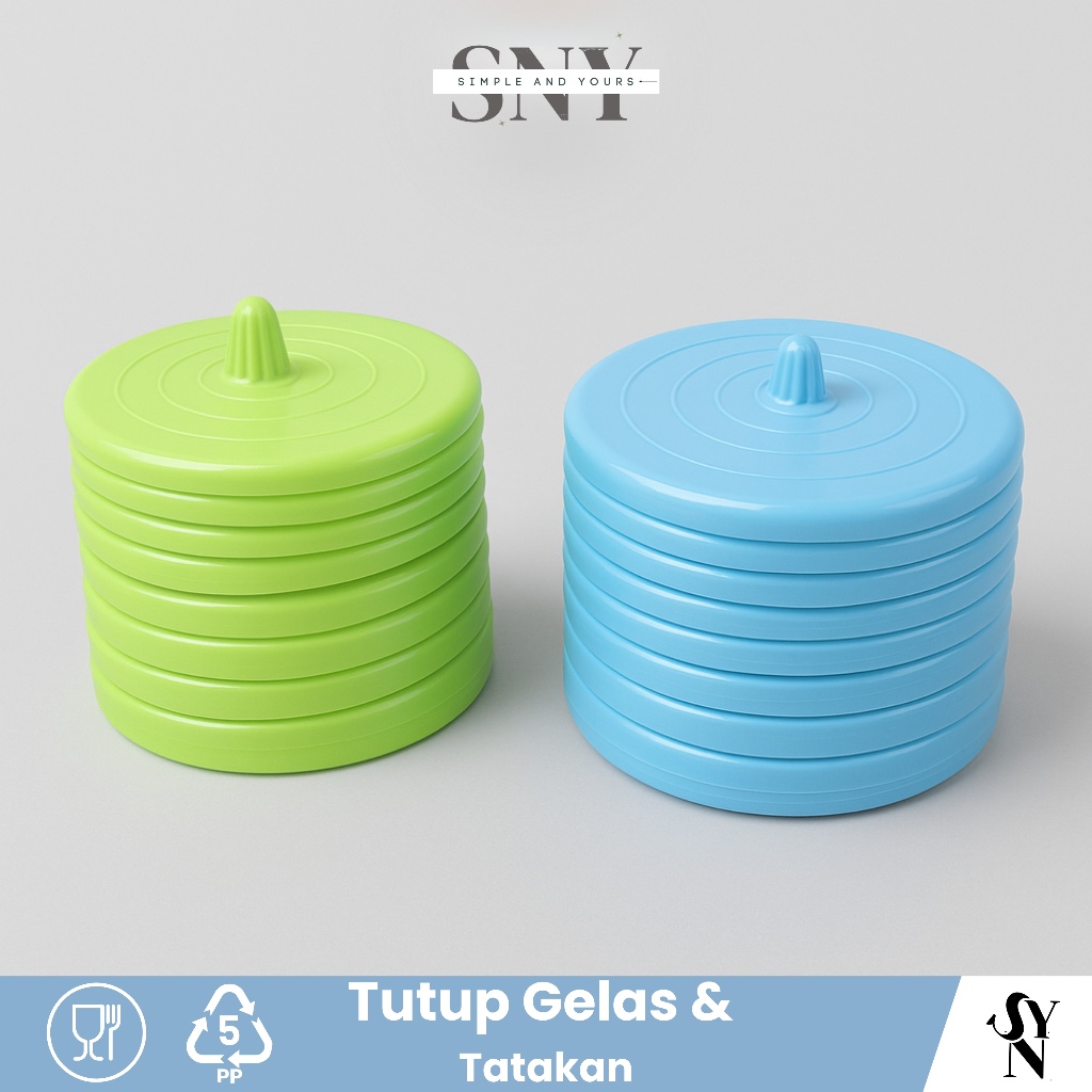 6PCS Tutup Gelas Mug Lid + Tatakan Gelas 9cm Penutup Gelas Plastik Aster SNY