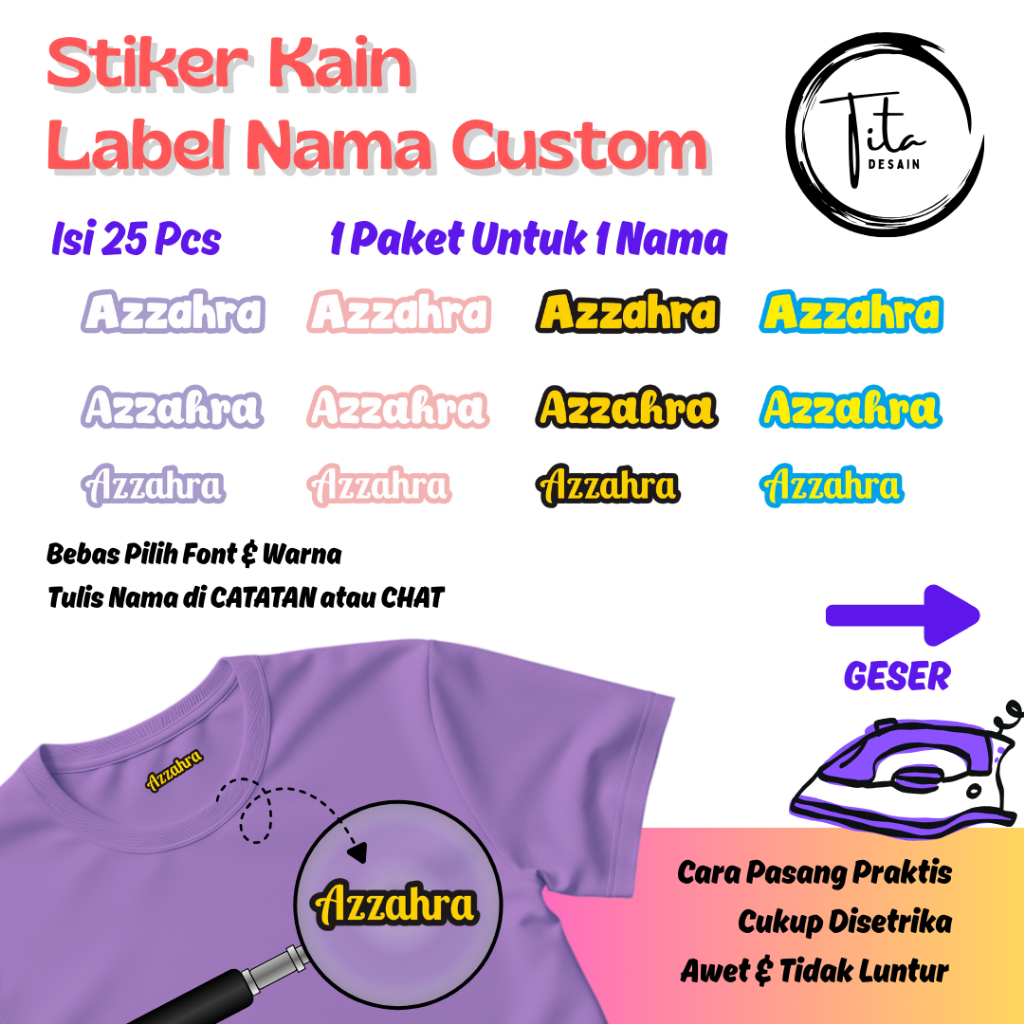 

Isi 25 Pcs Stiker Kain Label Nama Baju Setrika Custom Murah Anti Luntur Cutting Outline