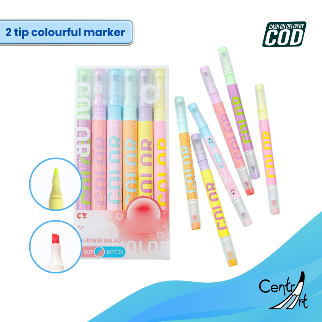 

Pastel highlighter 6 Pcs 12 warna Double tip spidol berwarna
