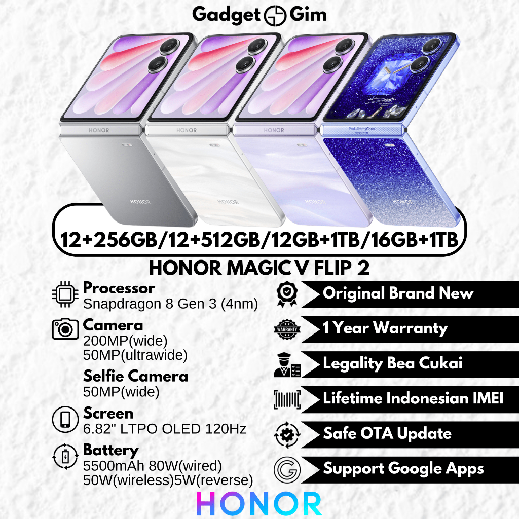 Honor Magic V Flip 2 5G 16GB 1TB Snapdragon 8 Gen 3 200MP 120Hz 5500mAh 80W IP58/59 BNIB Original