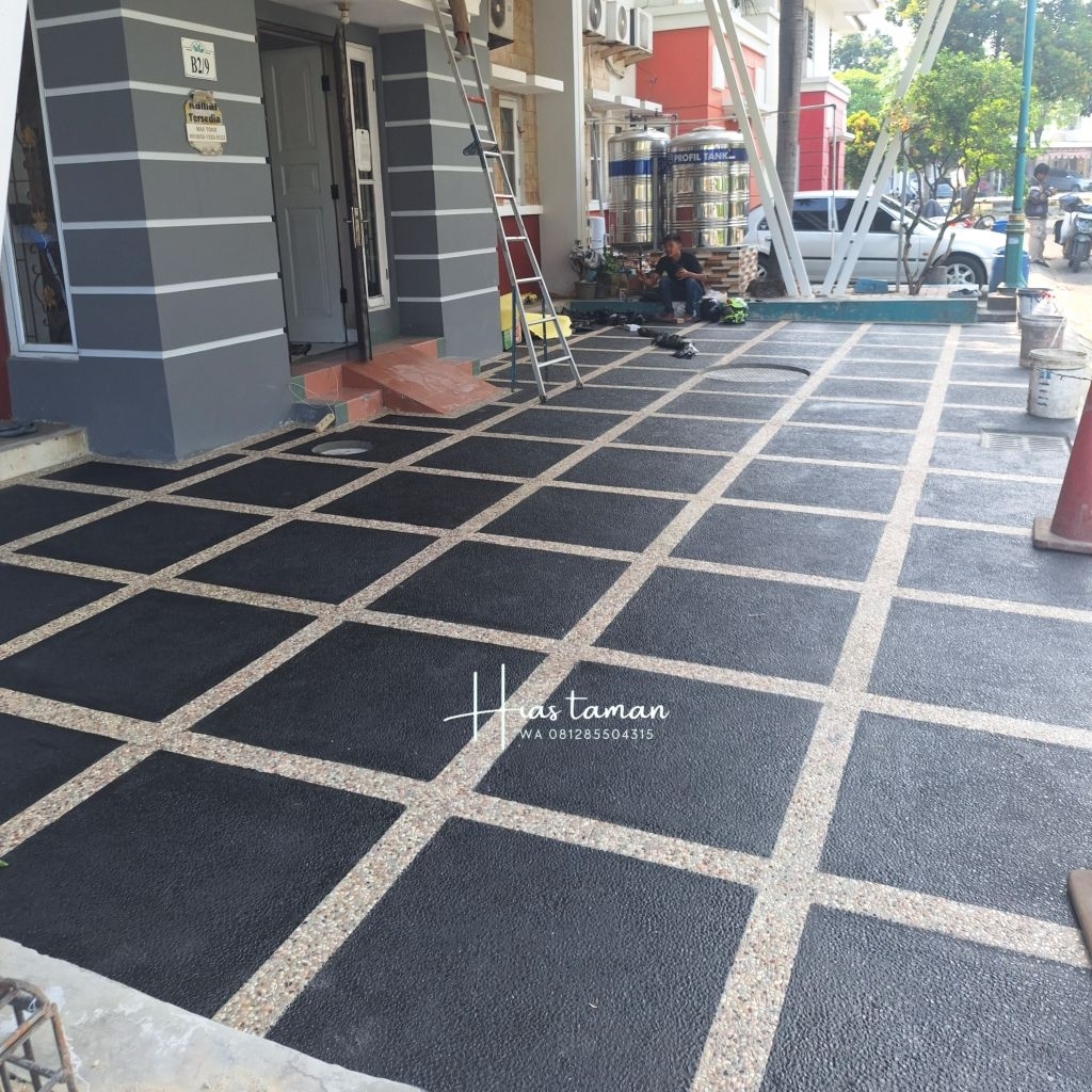 Lantai garasi carpot batu sikat batu alam