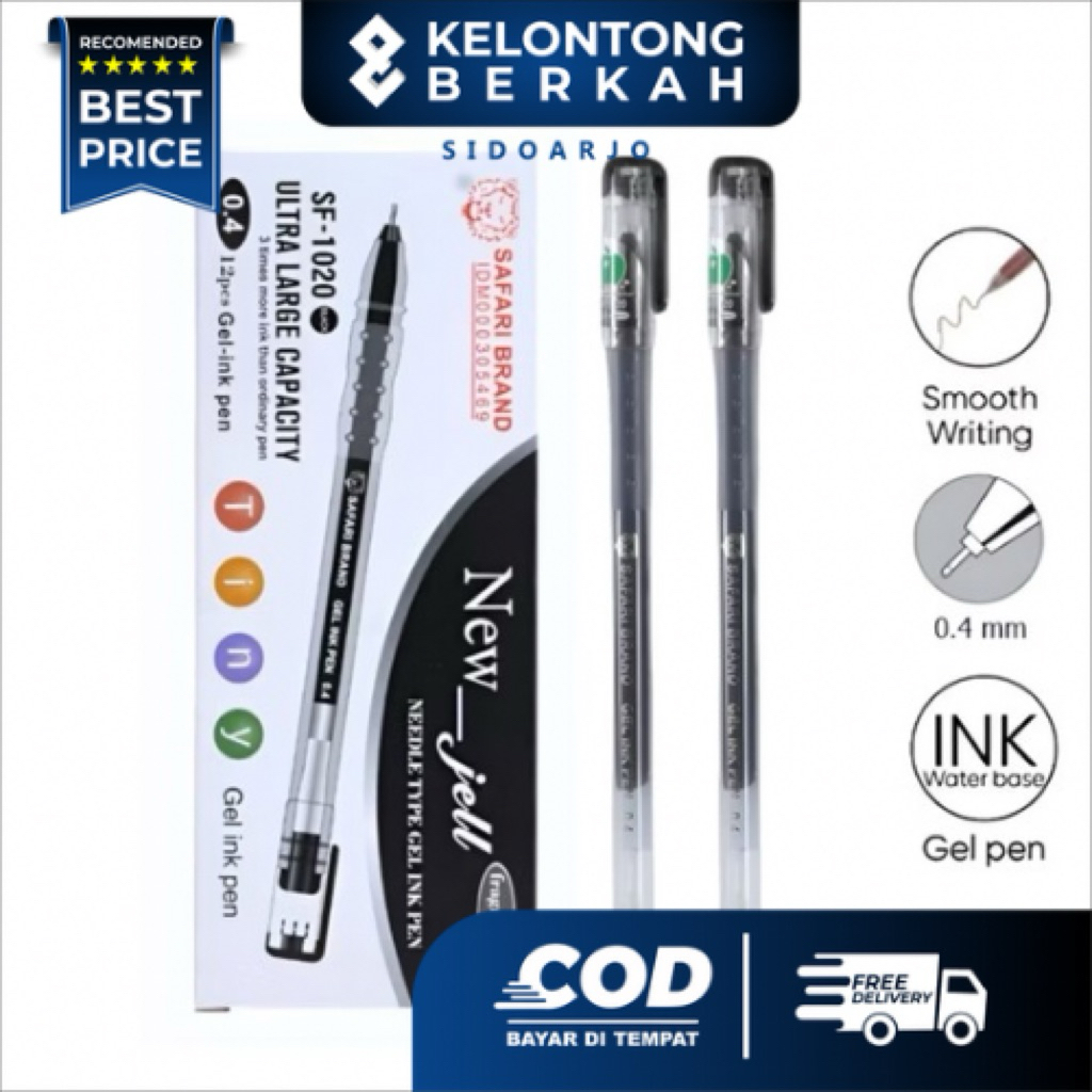 

(12 pcs) Pulpen New Gel Safari Brand Hitam / Bolpoin Tulis