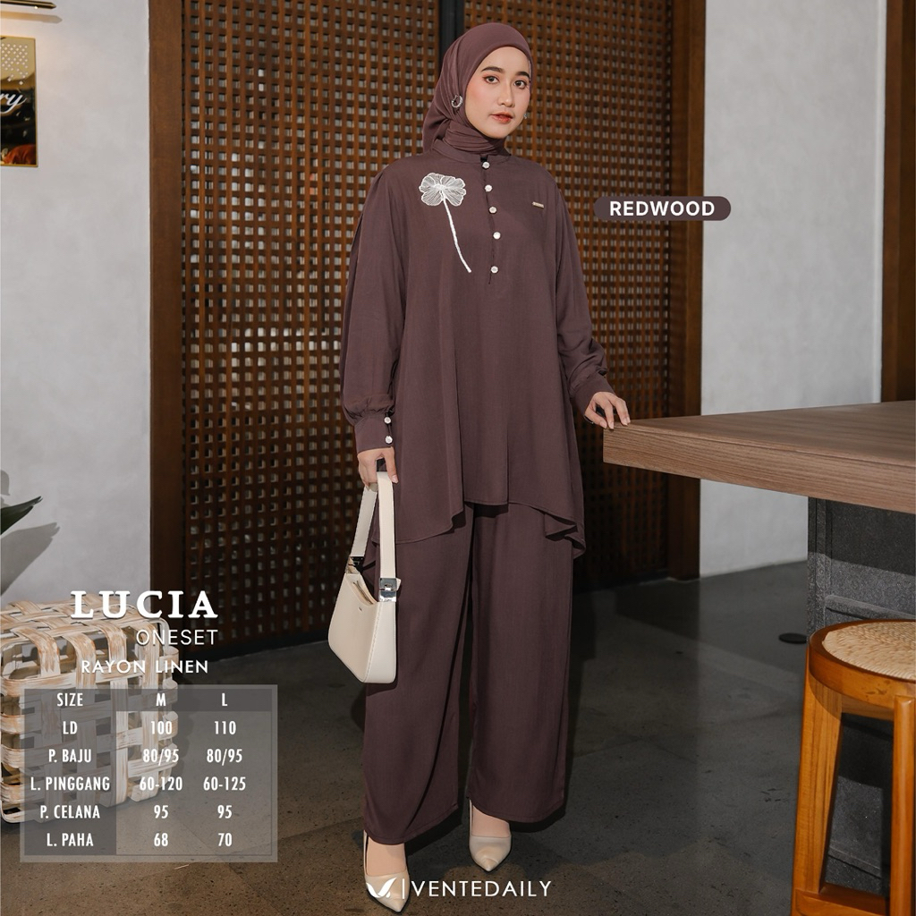 LUCIA ONESET VENTE VENTEDAILY / LUCIA SET SETELAN CELANA RAYON LINEN BORDIR SETCEL ONESET POLOS LD10