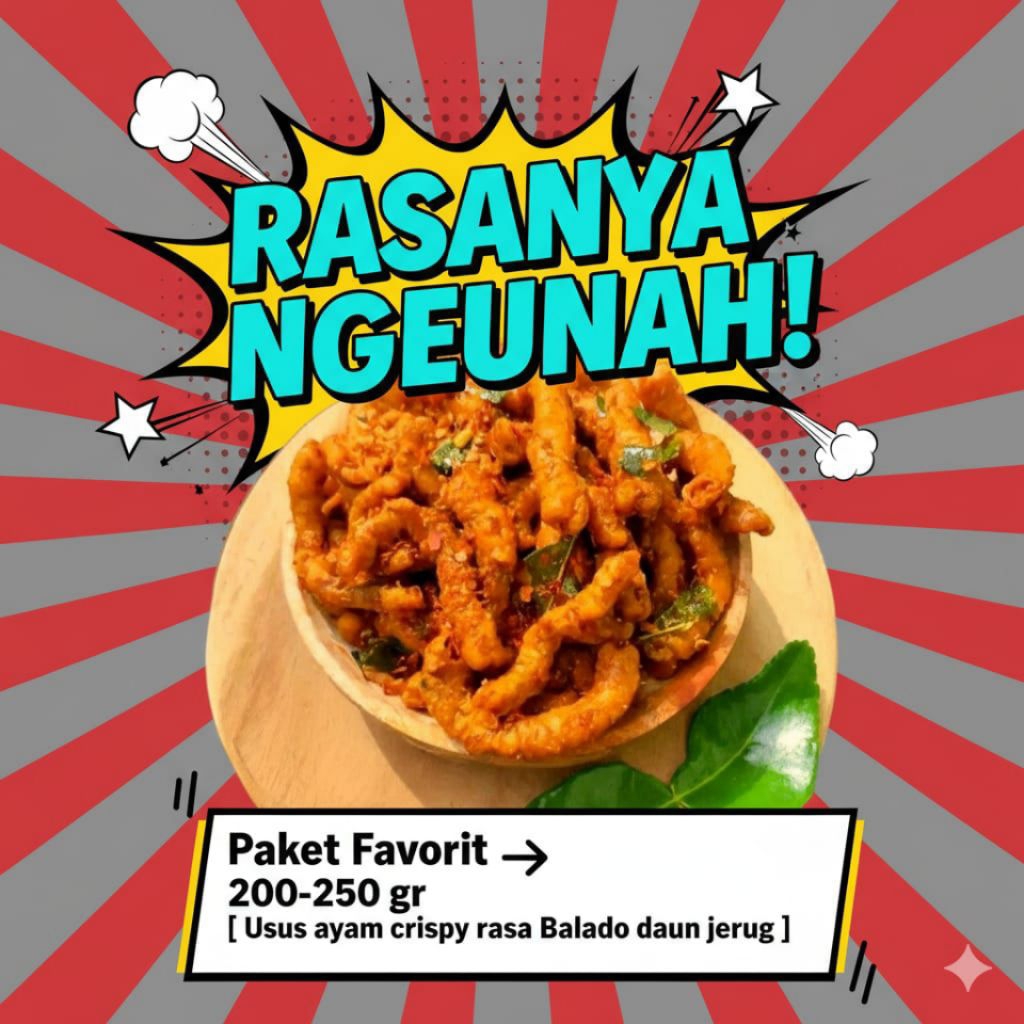 

Paket Favorit → 200-250gr [ Usus ayam crispy rasa Balado daun jeruk ]