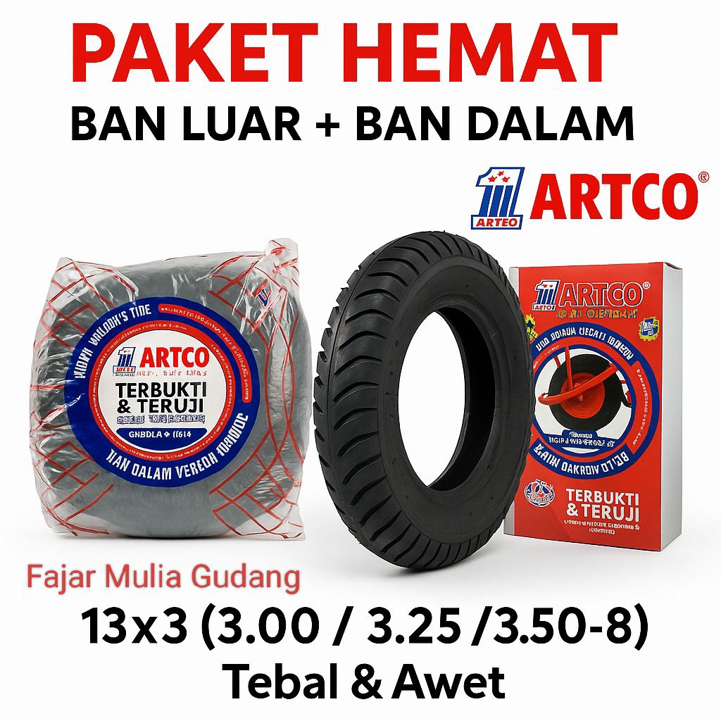 Paket Hemat Ban Luar + Ban Dalam Gerobak Sorong ARTCO Original 13x3 (3.00 / 3.25 / 3.50-8)Tebal & Aw