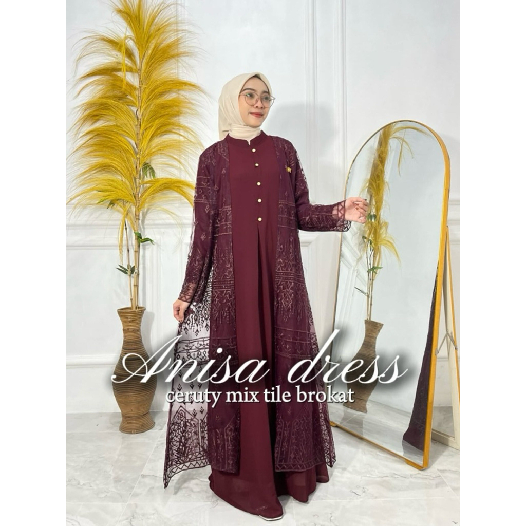 Anisa lace Dress Amorebyruby Ceruty Babydoll Full Tile Broklat Dress Brokat Pesta Ceruty Gamis LD 11